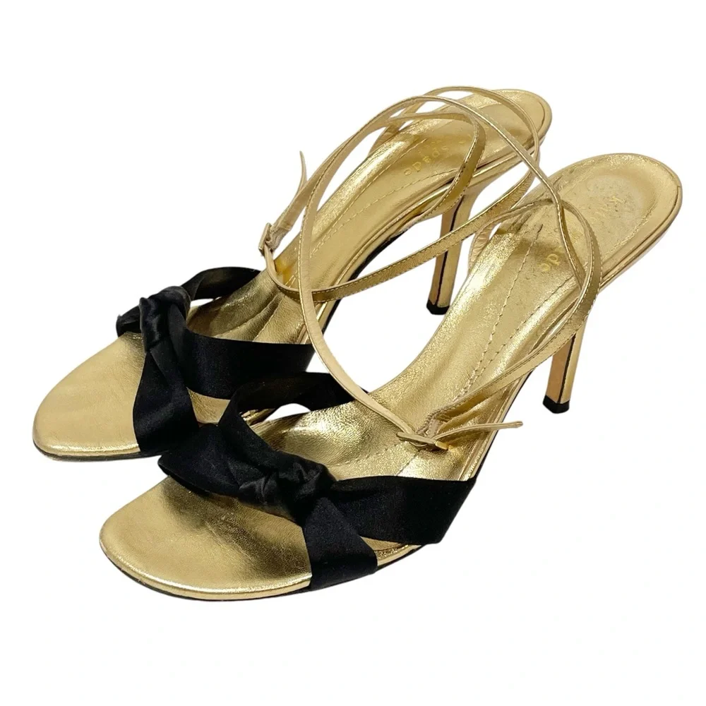 Kate Spade Size 10‎ Leather Gold Black Heels Ankle Wrap Women